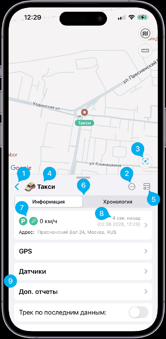 Элементы экрана информации об объекте на iOS