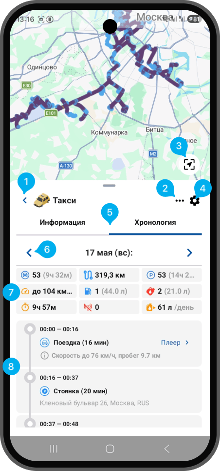 Экран хронологии на Android