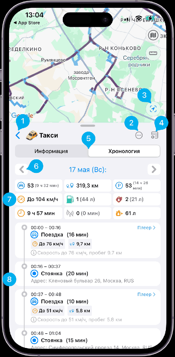 Экран хронологии на iOS